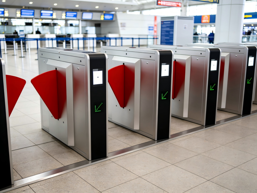 Compact curved shell subway flap turnstile