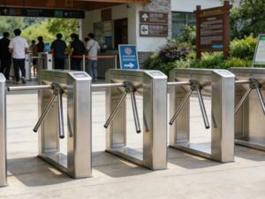 Tripod turnstile gate with three rotating arms for pedestrian access control
